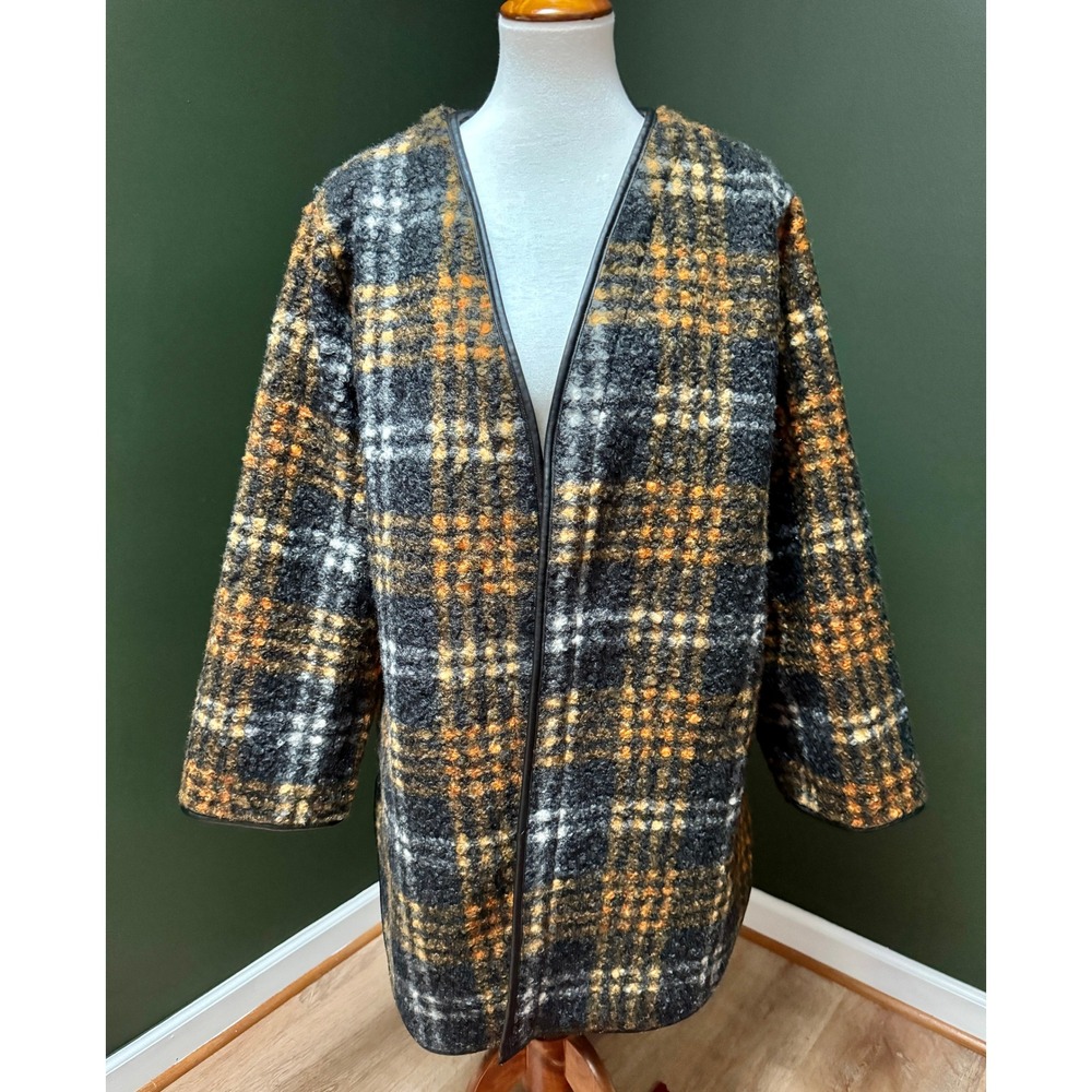 Ava & Viv Plaid Wool Blend Open Front Oversized Jacket Women's Size 1X